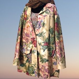 90s Pale Yellow Floral Rain Jacket